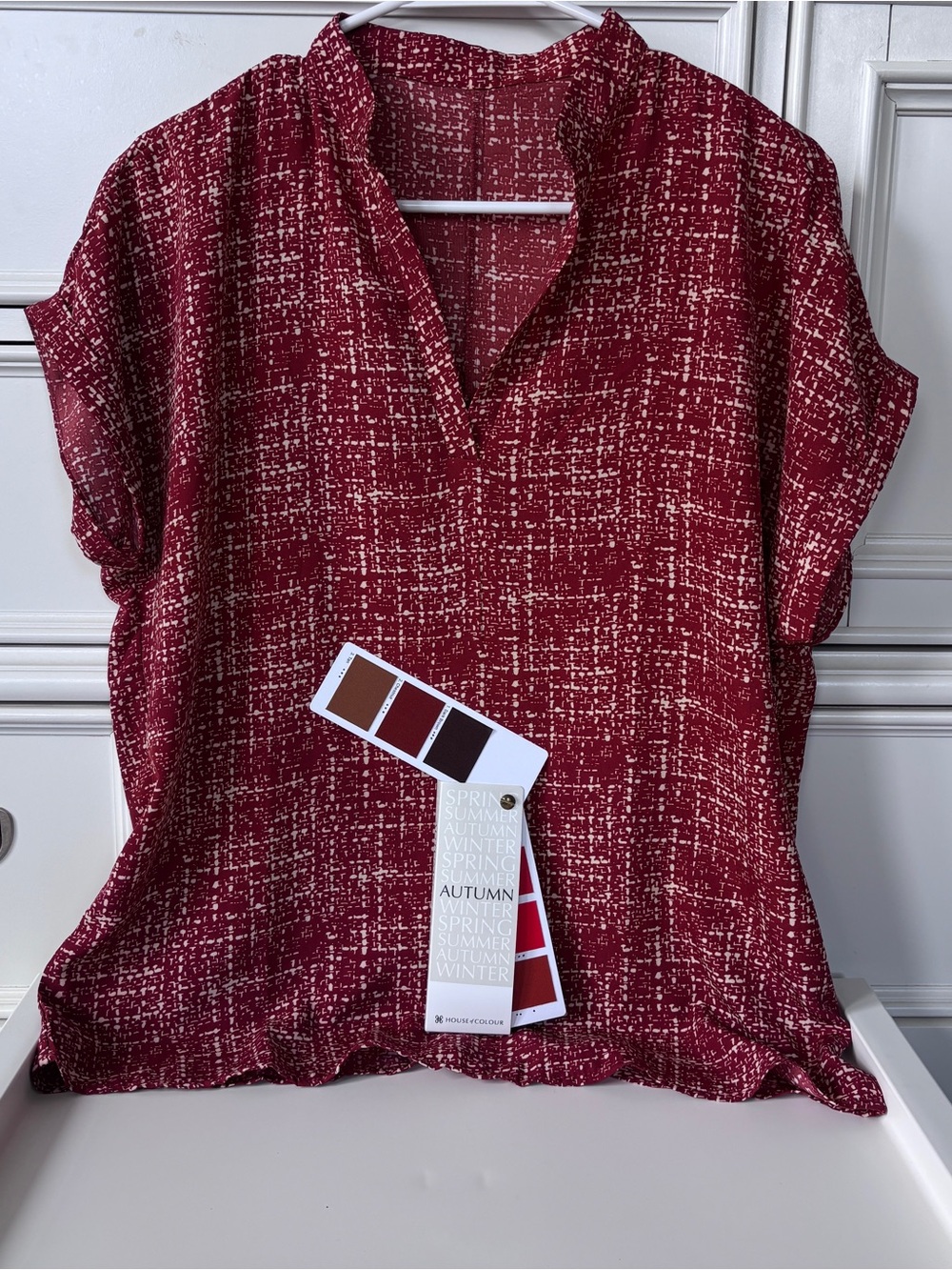 Women's Chestnut Patterned V-Neck Blouse